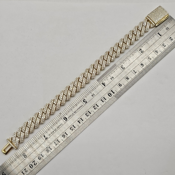 GUU Shop 925 Sterling VVS Real Moissanite Wide Prong Cuban Bracelet 8" L Men's - Picture 4 of 10